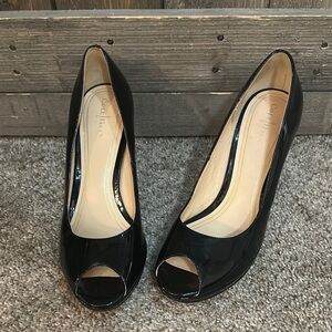 Cole Haan Nike Air Black Patent Leather Peep Toe Stiletto Pump